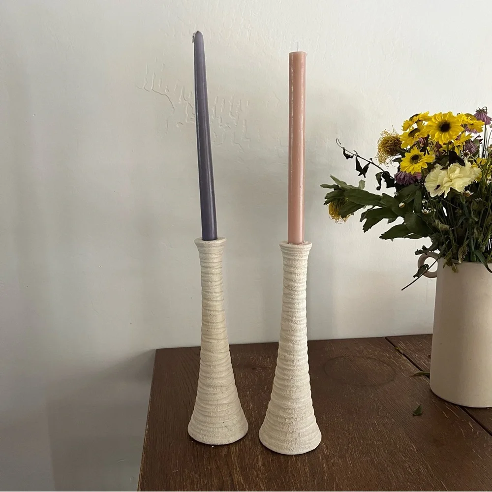 2 Vintage ceramic pottery candlestick holders